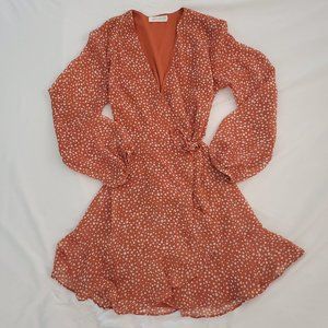 All in Favor Orange Polka Dot V Neck Wrap Dress